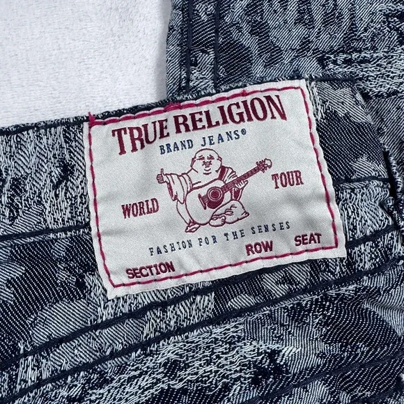 True Religion Bobby Relaxed Baggy Jeans Mens 30x30 Blue Camo Jacquard Denim